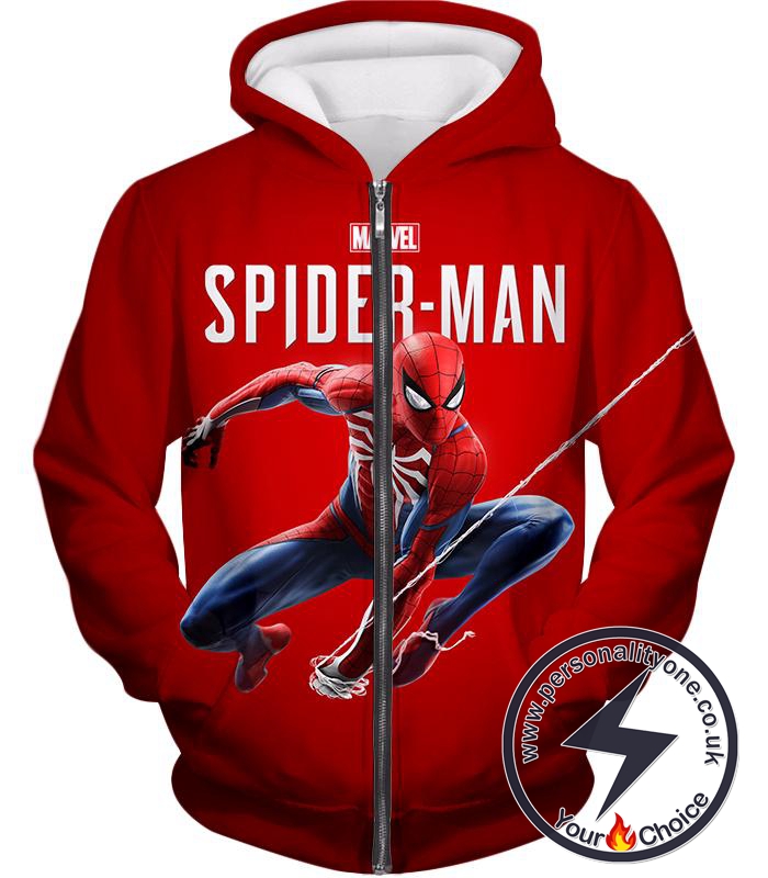Marvels Web Slinging Spiderman Cool Red Promo Zip Up Hoodie